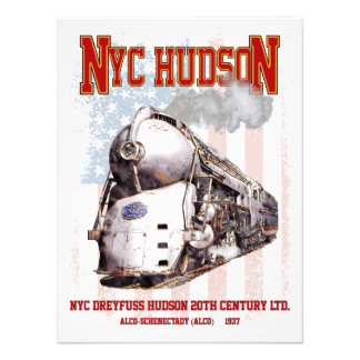 NYC Dreyfuss Hudson Locomotive. American flag Fotodruck