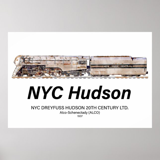 NYC Dreyfuss Hudson Steam Locomotive. Profile Poster (Vorne)