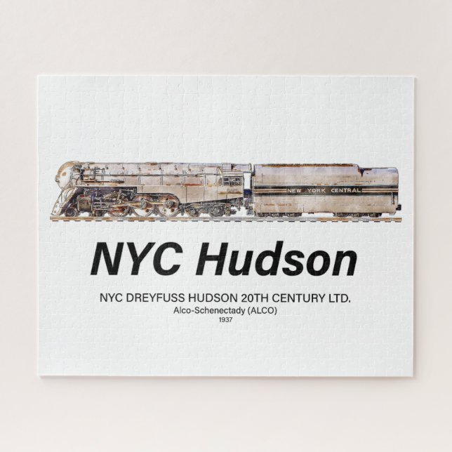 NYC Dreyfuss Hudson Steam Locomotive. Profile Puzzle (Horizontal)