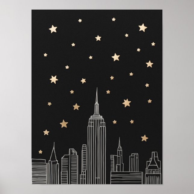 NYC Empire State Sketch I Starry Night Poster (Vorne)