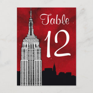 NYC ESB Silhouette Rote Sterne Tischzahl Postkarte