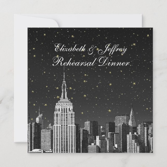 NYC ESB Skyline Etched Black Star Probe Dinner Einladung (Vorderseite)