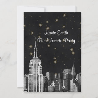 NYC ESB Skyline Etched Black Starry Bachelorette V Einladung