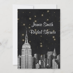 NYC ESB Skyline Etched Black Starry Bridal Showr V Einladung
