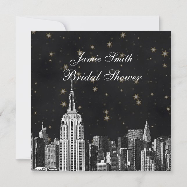 NYC ESB Skyline Etched Black Starry Bridal Showroo Einladung (Vorderseite)