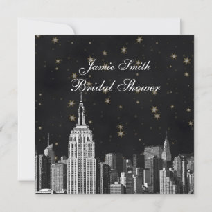 NYC ESB Skyline Etched Black Starry Bridal Showroo Einladung