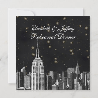 NYC ESB Skyline Etched Black Starry Probe Din Einladung