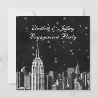 NYC ESB Skyline Etched Black Starry Verlobung Einladung