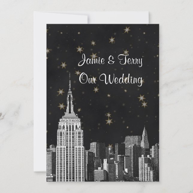 NYC ESB Skyline Etched Black Starry Wedding Einladung (Vorderseite)