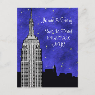 NYC ESB Skyline Silhouette Blaue Sterne Datum spei Ankündigungspostkarte