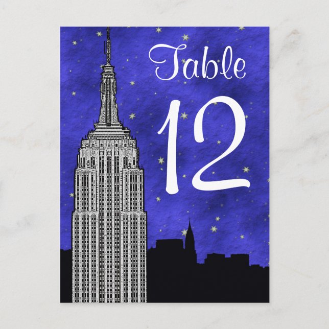 NYC ESB Skyline Silhouette Blu Starry Tischnummer (Vorderseite)