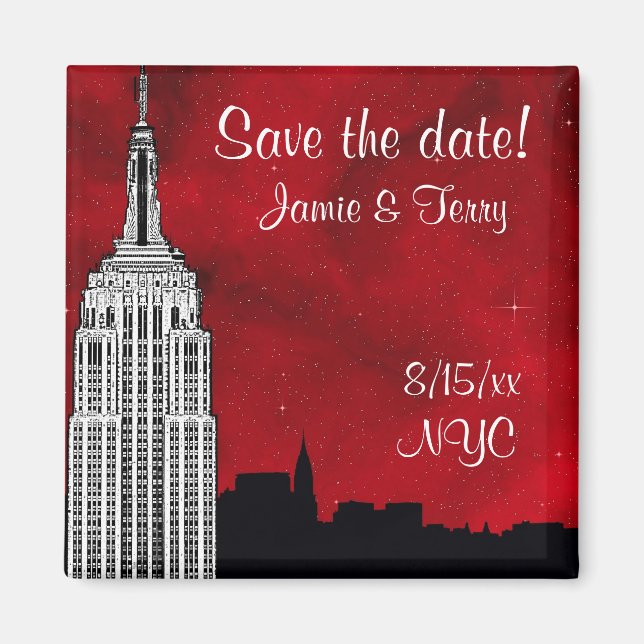 NYC ESB Skyline Silhouette Red Star Rett Date Magnet (Vorne)