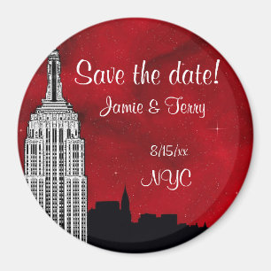 NYC ESB Skyline Silhouette Red Star Retten Datum R Magnet