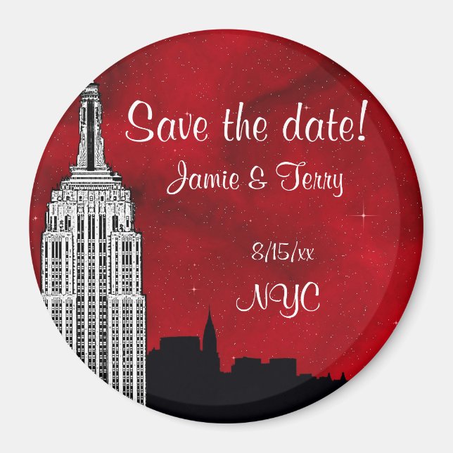 NYC ESB Skyline Silhouette Red Star Retten Datum R Magnet (Vorne)