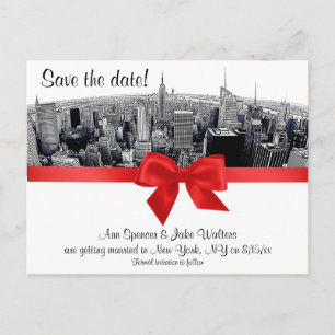 NYC Etched Fisheye Skyline BW Save the Date rot Ankündigungspostkarte