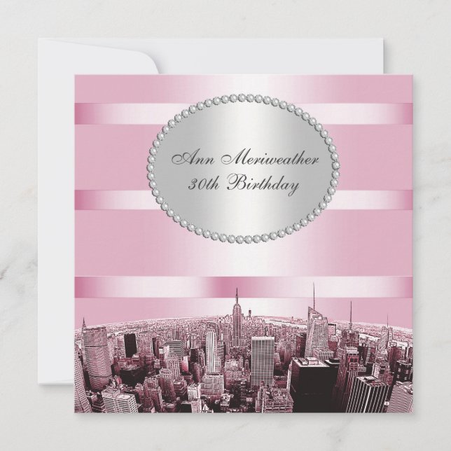 NYC Etched Skyline 2A Pink Black Birthday Einladung (Vorderseite)