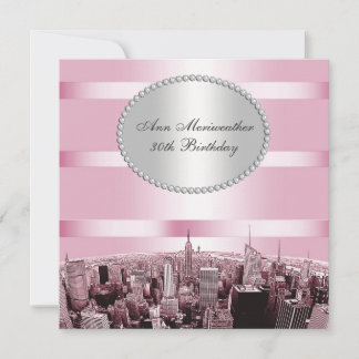NYC Etched Skyline 2A Pink Black Birthday Einladung