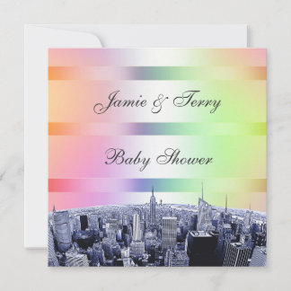 NYC Etched Skyline Pastel Rainbow 1 Kinderdusche Einladung