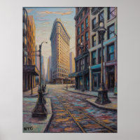 NYC Flatiron-Gebäude-Straßenszene mit Straßenbahns