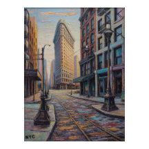 NYC Flatiron-Gebäude-Straßenszene mit Straßenbahns