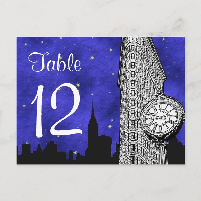 NYC Flatiron Skyline Silhouette Bl S2 Tischnummer (Vorderseite)
