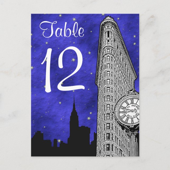 NYC Flatiron Skyline Silhouette Bl Tischnummer (Vorderseite)