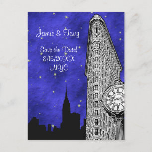 NYC Flatiron Skyline Silhouette Blu St Rett Date Ankündigungspostkarte
