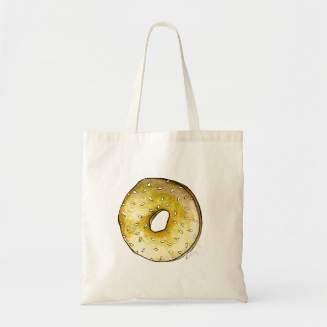 NYC Frühstück Sesame Seed Bagel Bagels Tote Bag Tragetasche (Vorne)