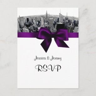 NYC Geätzter Fischaugen-Skyline BW Lila RSVP 1 Einladungspostkarte