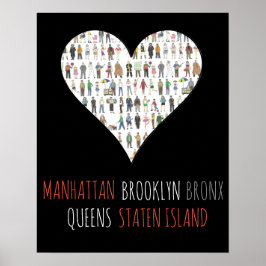 NYC Heart Brooklyn Bronx Queens Manhattan SI Art Poster