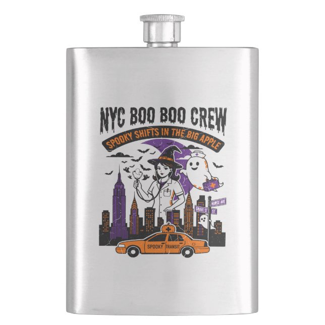 Nyc Hexe Und Geist Halloween-Nachtschicht Flachmann (Vorderseite)