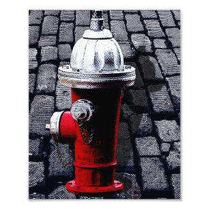 NYC-Illustration "Red Fire Hydrant" Fotodruck