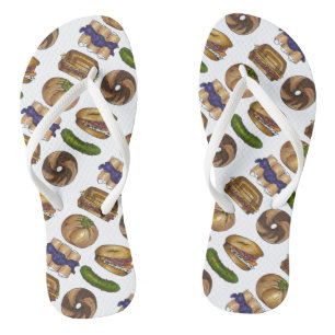 NYC Jewish Deli Foods Bagel Blintz Knish Pickle Flip Flops