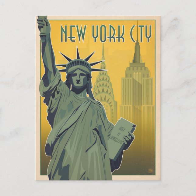 NYC - Lady Liberty - Gelb Postkarte (Vorderseite)