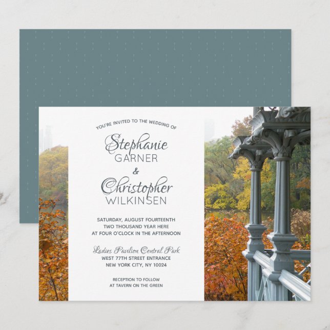 NYC Ladys Pavilion Autumn Central Park Wedding Einladung (Vorne/Hinten)