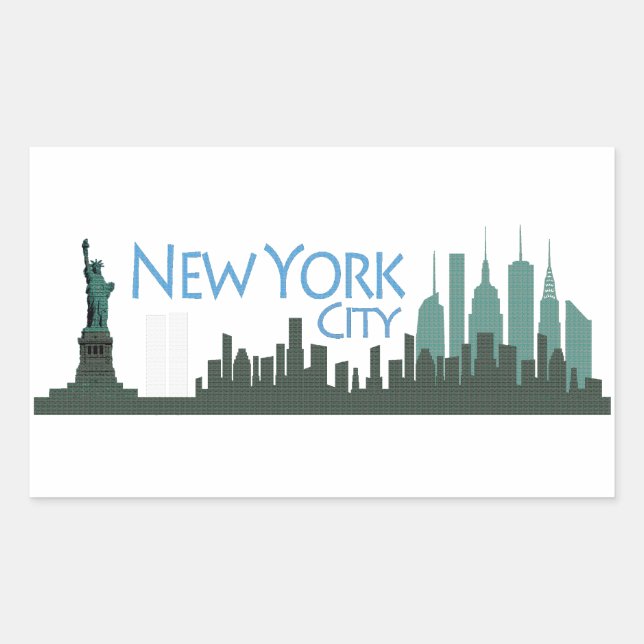 NYC Liberty Skyline Rechteckiger Aufkleber (Vorderseite)