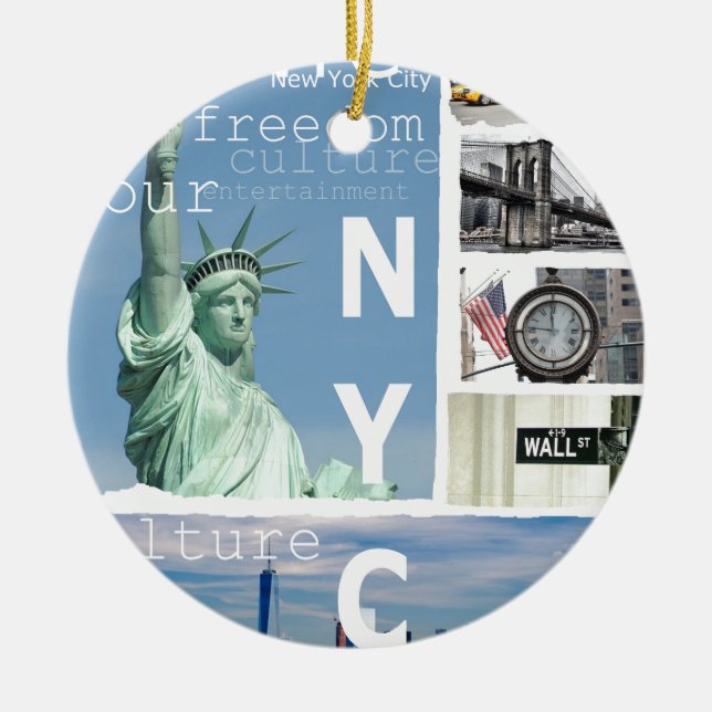 Nyc Liberty Statue Brooklyn Bridge New York City Keramik Ornament (Vorne)