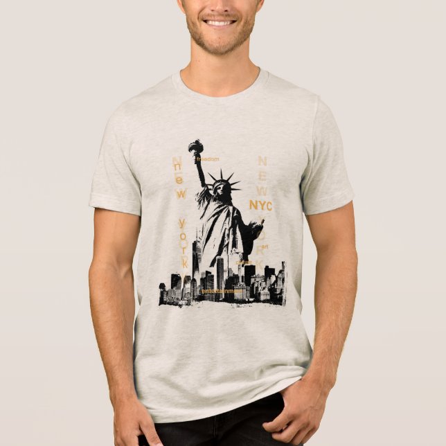 Nyc Liberty Statue Manhattan Mens Hochwertige Qual Tri-Blend Shirt (Vorderseite)