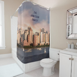 NYC Lower Manhattan Skyline mit Personalisiertem N Duschvorhang