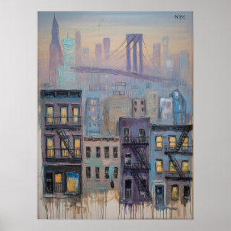 NYC-Mietshaus-Skyline mit Blick auf die Brooklyn B Poster