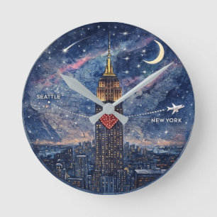 NYC nach Seattle Wanduhr