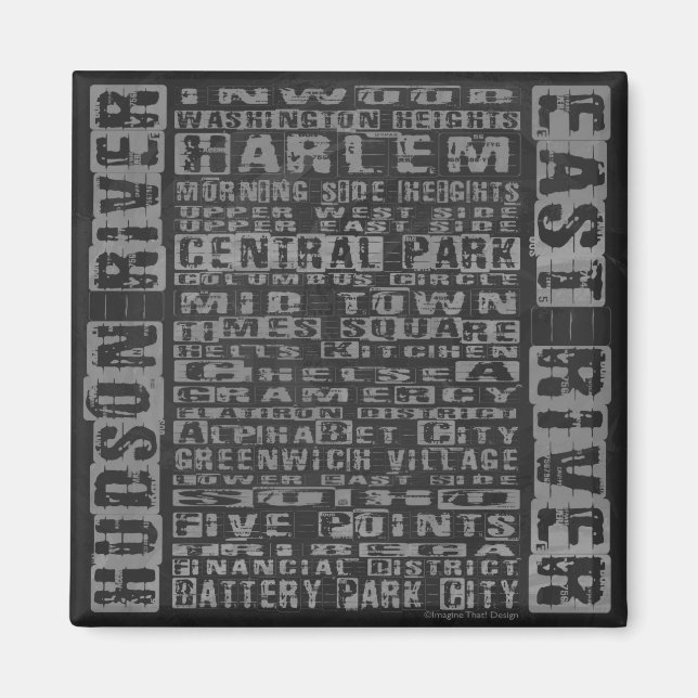 NYC-Nachbarschaften Grau Magnet (Vorne)