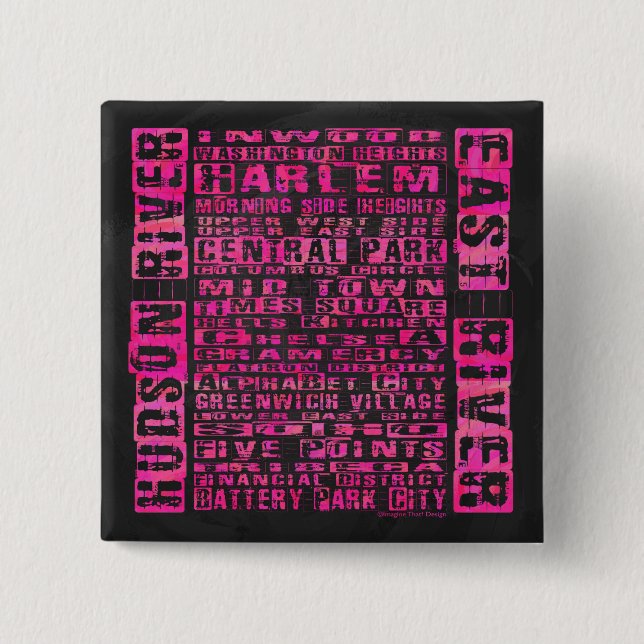 NYC-Nachbarschaften in heißen Rosa Button (Vorderseite)