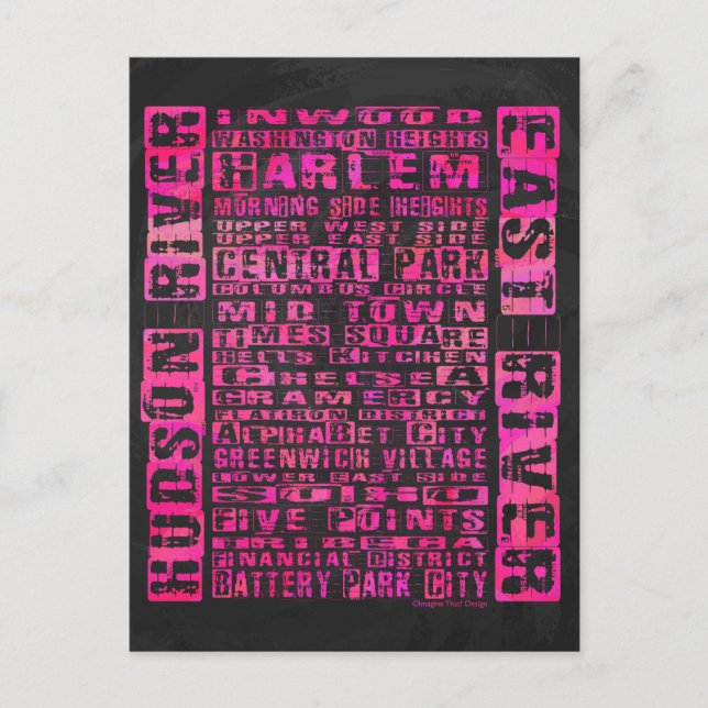 NYC-Nachbarschaften in heißen Rosa Postkarte (Vorderseite)