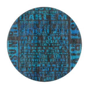 NYC Neighhoods Blue Glass Cutting Board Schneidebrett