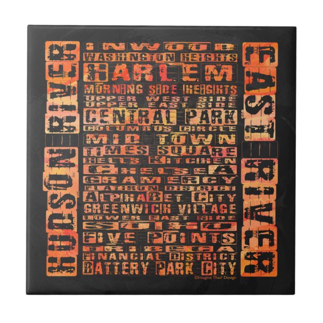 NYC Neighhoods Orange Fliese (Vorderseite)