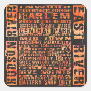 NYC Neighhoods Orange Quadratischer Aufkleber