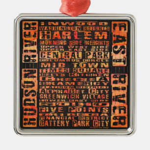 NYC Neighhoods Orange Silbernes Ornament