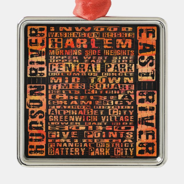 NYC Neighhoods Orange Silbernes Ornament (Vorne)