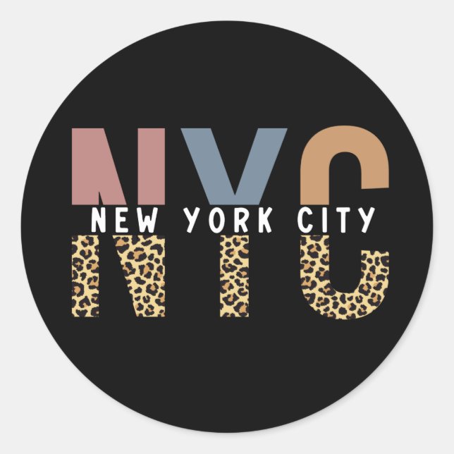 NYC New York City Cheetah Print Typografy Runder Aufkleber (Vorderseite)